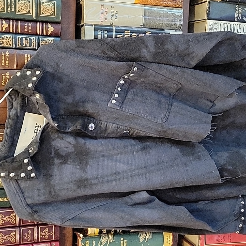 New Free People Riley Western Studded Oversized Shirt Jacket Black